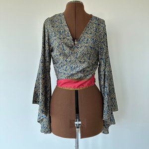 Printed Wrap Top with Statement Sleeves